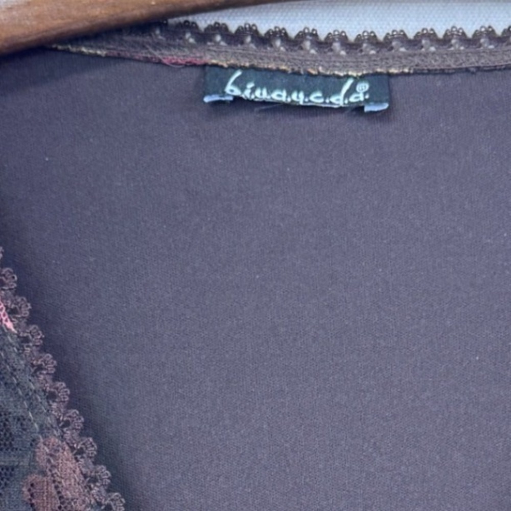 B.I.Y.A.Y.C.D.A Y2K Boho Floral Lace V-Neck Top Womens Size XL Brown Pink Blouse - Picture 3 of 9